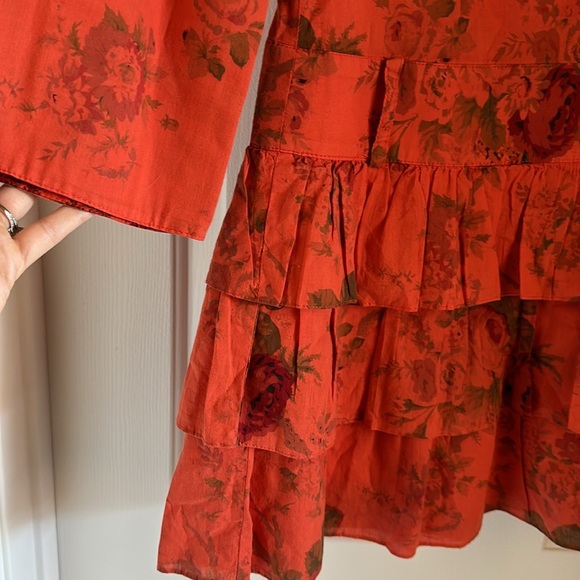 Uncle Frank Button Up Ruffle Orange Cotton Floral Dress Women’s Small Artsy - Picture 3 of 9